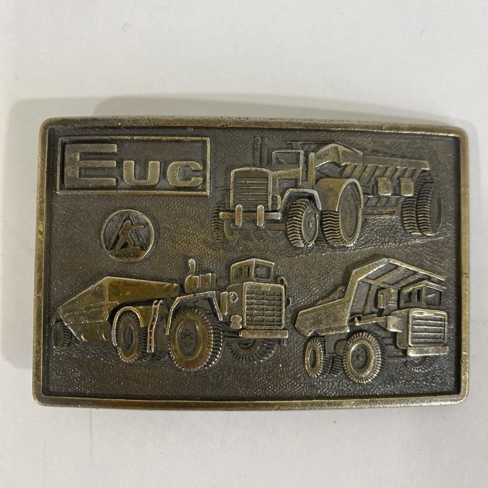 Vintage EUC‎ Euclid Dump Truck Heavy Road Equipment Tractor Brass Belt Buckle